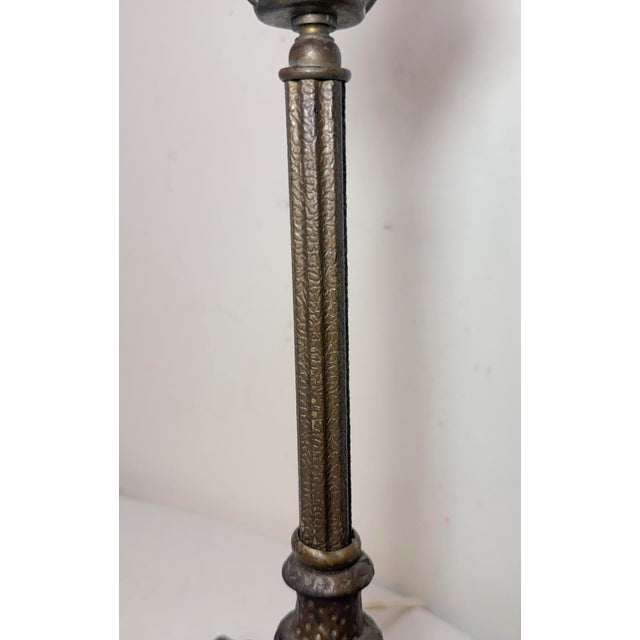 Bronze Antique Arts and Crafts Bronze Patinated Cast Iron Electric Table Lamp Light For Sale - Image 8 of 12