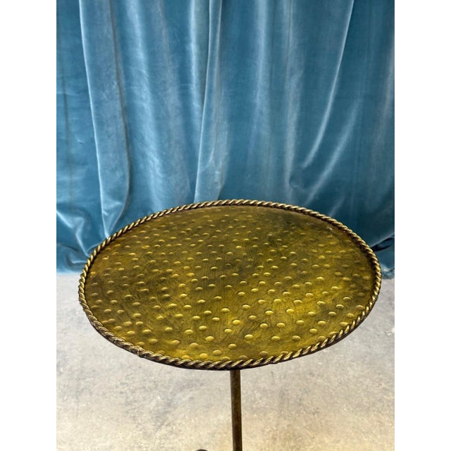 Ornate Gilt Iron Side Table With Hammered Top & Scrolled Legs For Sale - Image 11 of 12