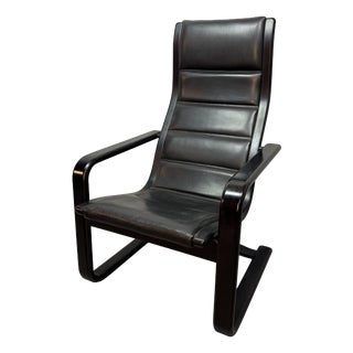 Mid-Century Modern Lamino Lounge Chair in Black Leather by Yngve Ekstrom, Denmark, 1970s For Sale