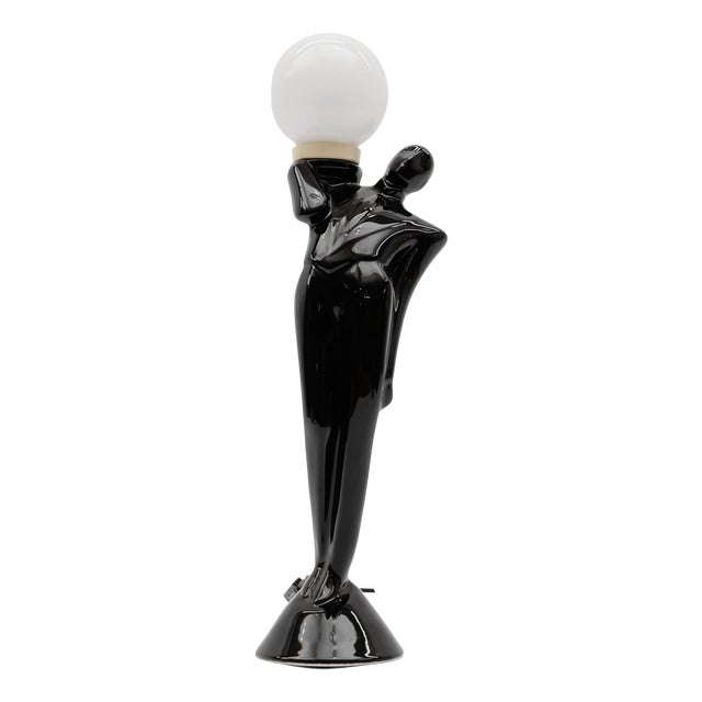 Ceramic Art Deco Waiter Table Lamp with a Milk Glass Ball Shade, Italy, 1960s For Sale