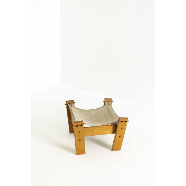 Set of Netherland Easy Chair in Pinewood & Canvas with Stool by John De Haard for Gebroeders Jonkers Noordwolde For Sale - Image 6 of 18