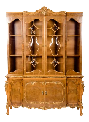 20th Century Two Parts Burlwood Hutch or China Cabinet
