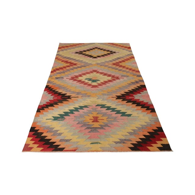 Traditional 1950s Handwoven Vintage Afyon Kilim Rug in Multicolor All Over Geometric Pattern For Sale - Image 3 of 6