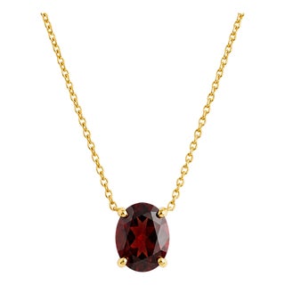 Dainty Garnet Solitaire Necklace, January Birthstone Necklace, Minimalist Red Gemstone Necklace For Sale