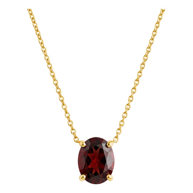 Dainty Garnet Solitaire Necklace, January Birthstone Necklace, Minimalist Red Gemstone Necklace For Sale