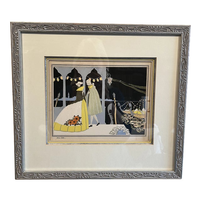 Venetian Carnival, Italy With Gondolas, Framed, Signed & Hand Colored For Sale