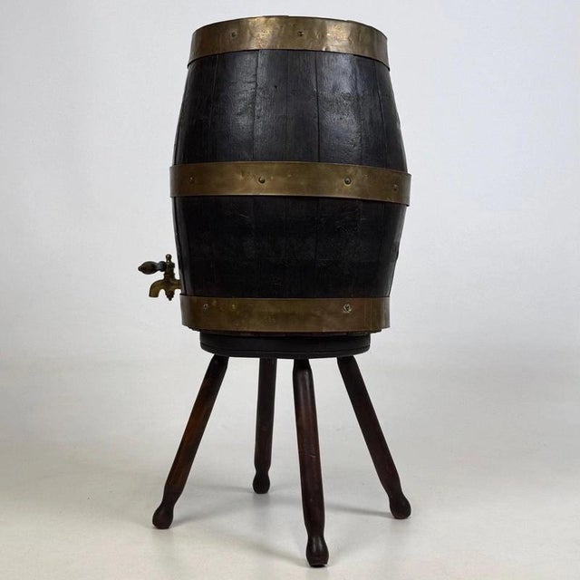 Early 20th Century English Brass-Bound Oak Barrel on Stand For Sale - Image 4 of 13