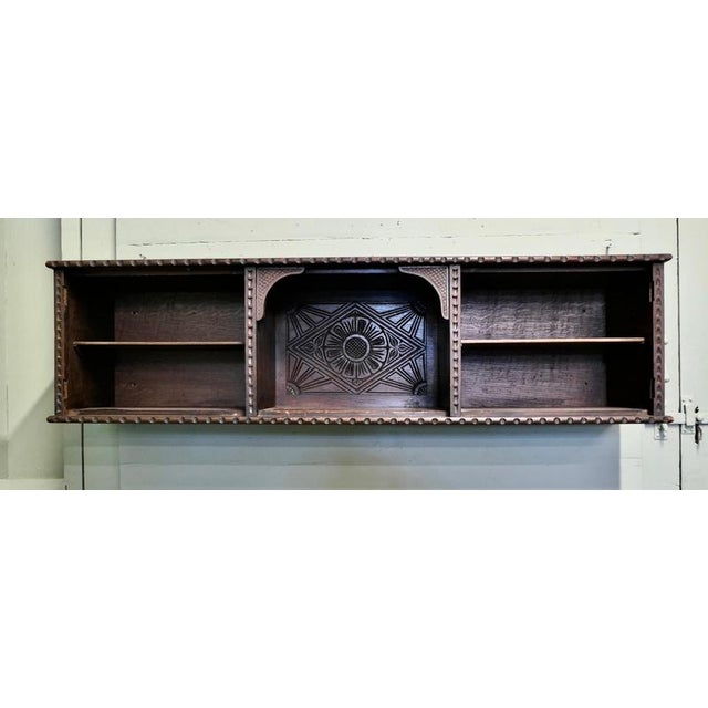 Long Gothic Carved Oak Wall Shelf with Storage For Sale - Image 4 of 8