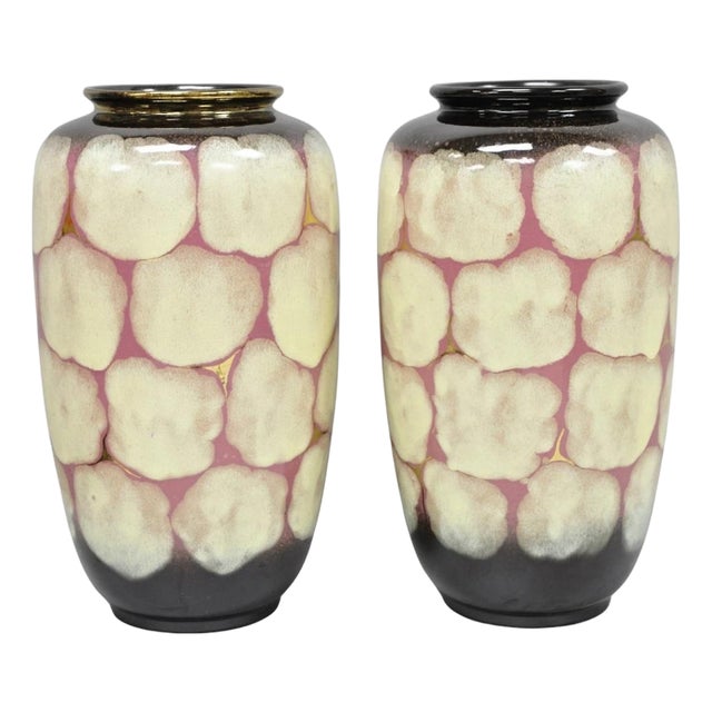 Mid Century Modern Carstens Tönnieshof Tortoise Shell 15" Pottery Vase - A Pair For Sale