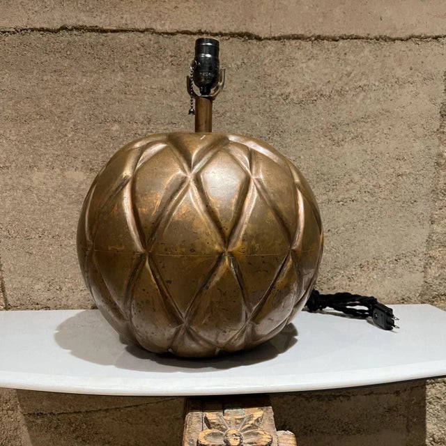 AMBIANIC presents Mid 20th Century Bulbous design Modern textured diamond Copper Table Lamp 15.25 tall x 13 diameter...