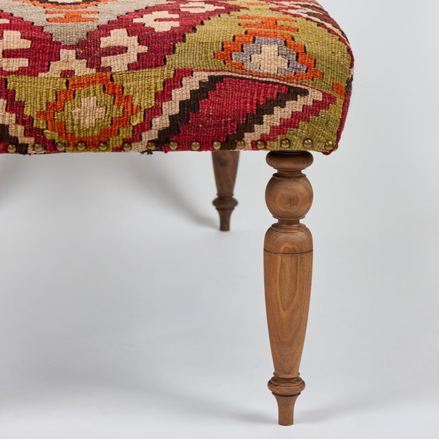 Custom Bench Upholstered in Vintage Turkish Rug With Nailhead Trim For Sale - Image 9 of 12