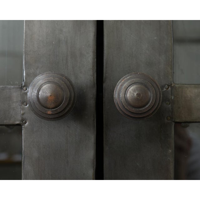Industrial Style Zinc Metal Wrapped Glass Door Bookcase For Sale - Image 14 of 18