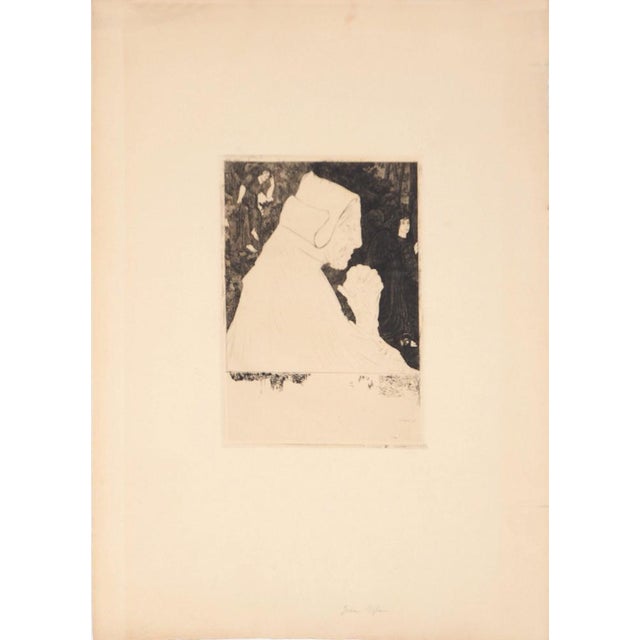 Modern Jean Vyboud, Breton Woman in Prayer, Original Signed Etching For Sale - Image 3 of 8
