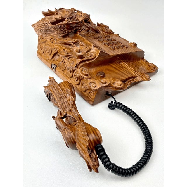 Vintage Chinese Carved Dragon Phoenix Hardwood Telephone Huanghuali Style Ruyi Motif For Sale - Image 12 of 15