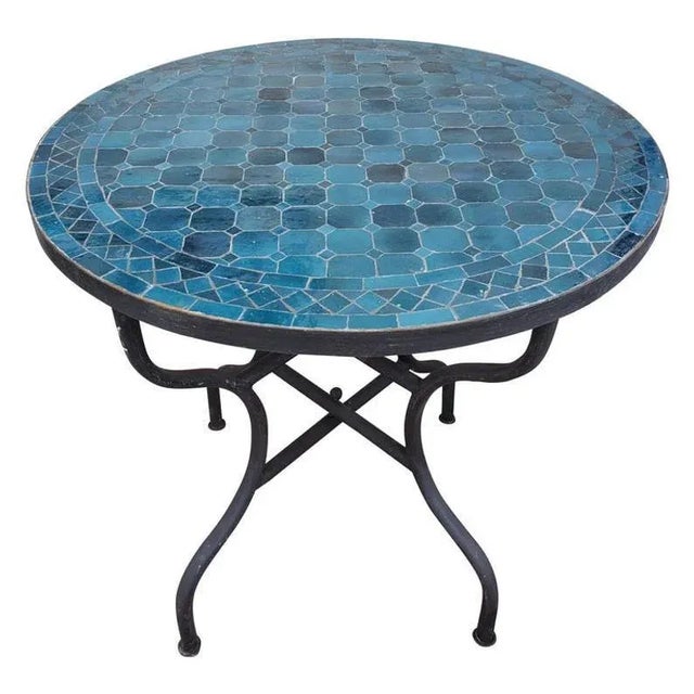 Metal 32" Petrol Blue Moroccan Mosaic Table For Sale - Image 7 of 7