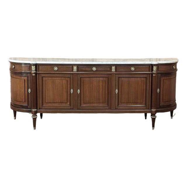 Grand French Louis XVI Mahogany Round-Sided Buffet With Carrara Marble For Sale