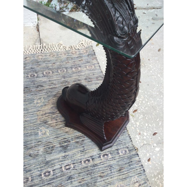 Vintage Palm Beach Style Sculptural Fish Base Glass Console Table For Sale - Image 11 of 12