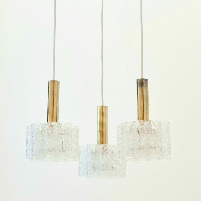 Stunning space age triple pendant light from doria (germany, 1960s). High-end mid century modern lighting. Transparent ice...