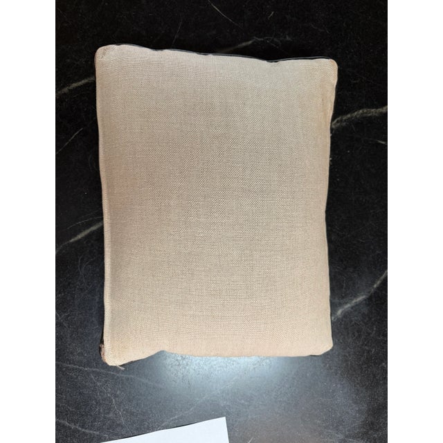 Contemporary Faux Zebra Skin Lumbar Pillow With Brown Leather Piping. For Sale - Image 3 of 3