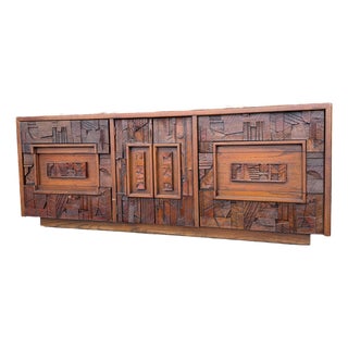 Mid-Century Modern Brutalist Wood Sculpture Cabinet by Lane. For Sale