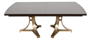 Ethan Allen Modern Regency Mahogany and Brass Double Pedestal Dining Table, Newly Refinished