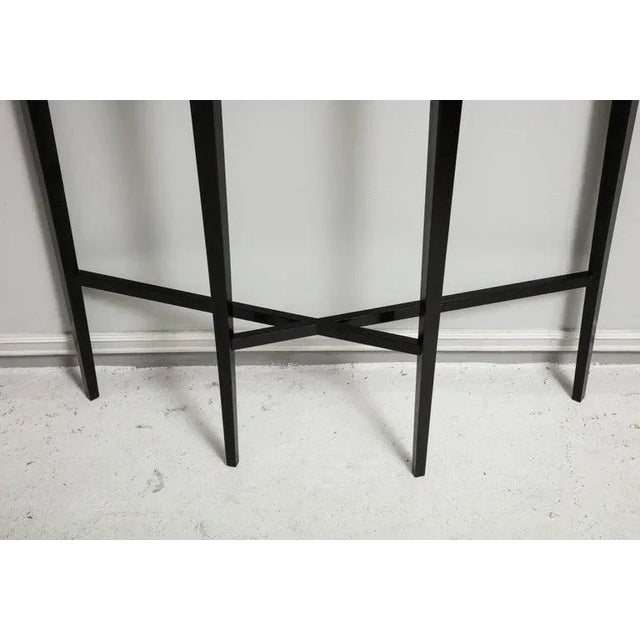 Transitional Bespoke Ebonized Demilune Console on Tapered Legs For Sale - Image 3 of 9