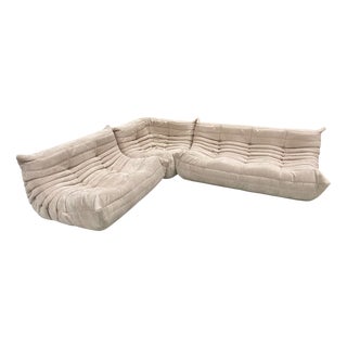 French Togo Living Room Set in Beige Cord by Michel Ducaroy for Ligne Roset, Set of 3 For Sale