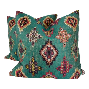 Clarke & Clarke "Konya" in Aqua 22" Pillows-A Pair