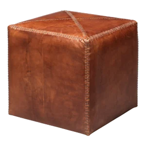 Jamie Young Ottoman in Brown Leather, Small