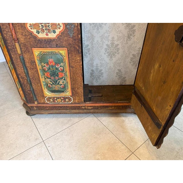 Antique Biedermeier Hand-Painted Farmhouse Cupboard with Floral Decoration For Sale - Image 18 of 18
