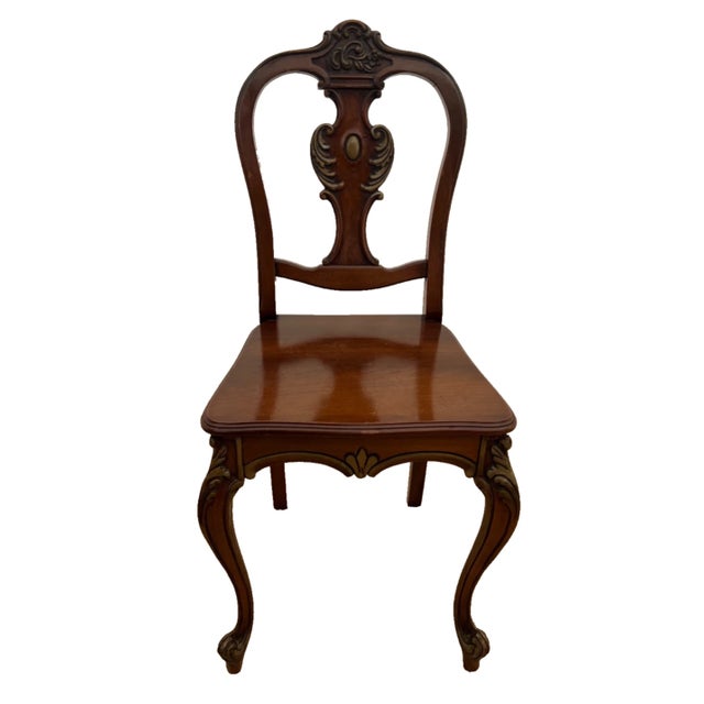 Gorgeous, Antique French Accent Chair Hand Carved back and legs Solid Mahogany Petite Size 35" x 16' X 14". 16" at Seat....