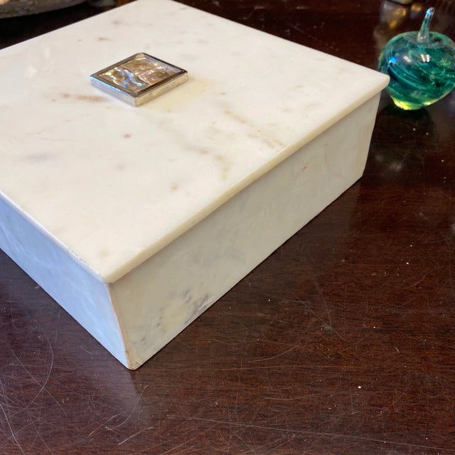 Stone 1990s Large Heavy Marble Box With Mother of Pearl Details For Sale - Image 7 of 7