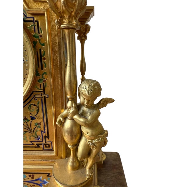 Antique Ormolu and Champleve Enamel Mantel Clock by Le Roy Et Fils For Sale - Image 10 of 11