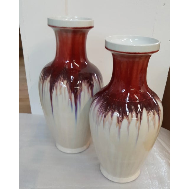 Arts & Crafts Maitland Smith Hand Painted Ivory and Red Color Vase For Sale - Image 3 of 8