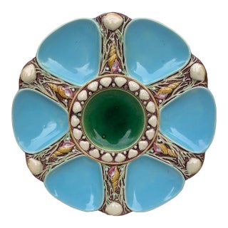 Victorian Majolica Aqua Oyster Plate by Minton, Ceramic, England, 1880 For Sale
