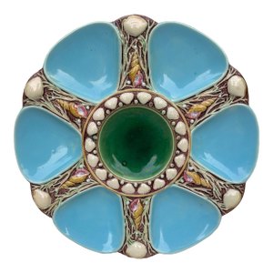 Victorian Majolica Aqua Oyster Plate by Minton, Ceramic, England, 1880
