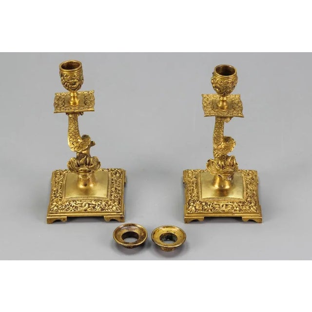 French Bronze Candlesticks with Dolphin Figures, Set of 2 For Sale - Image 16 of 18