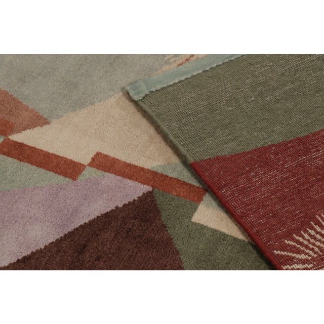 Dark Green Contemporary Chinese Art Deco Style Sage & Rust Wool Rug by Rug & Kilim, India For Sale - Image 8 of 10