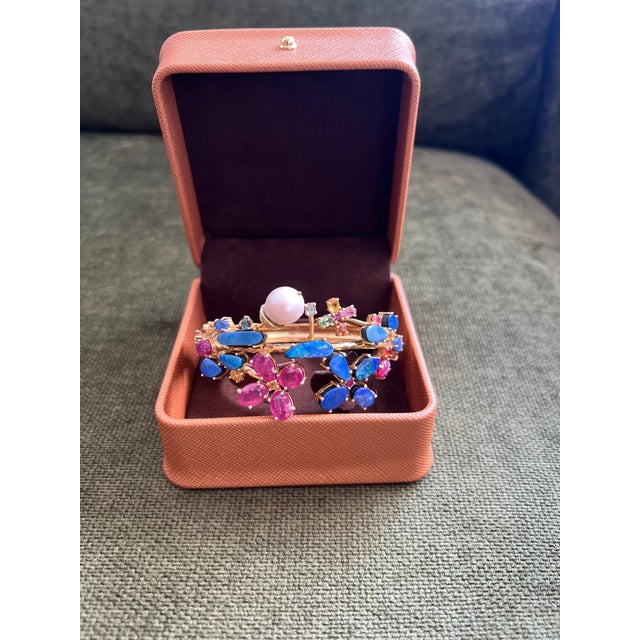 Bochic "Capri" Ruby, Sapphire & Blue Opal Cuff Set In 18K & Silver Red Ruby Blue Opal Multi Color Sapphires 12 Carats...