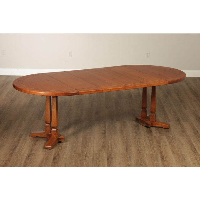 Traditional Romweber Round Viking Oak Expandable Dining Table With Four Leaves For Sale - Image 3 of 18
