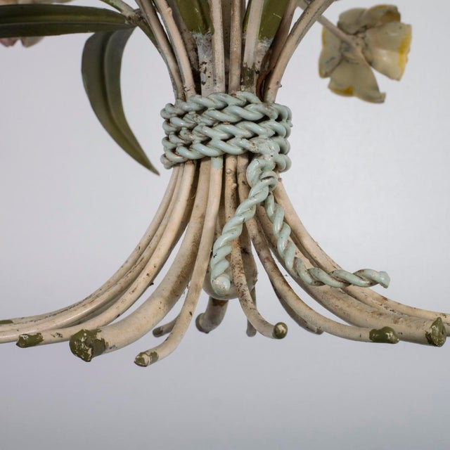 Painted tole floral motif chandelier For Sale - Image 9 of 11