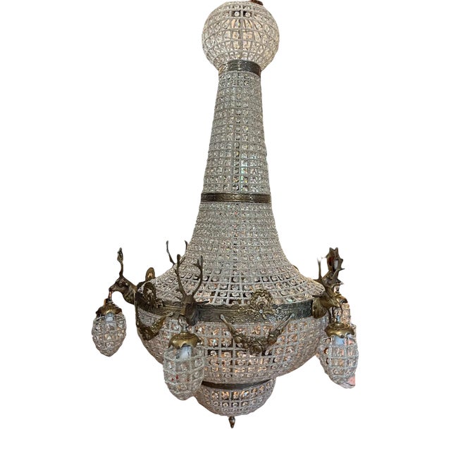 1970s Oversized Jumbo Deer 6 Head Chandelier For Sale