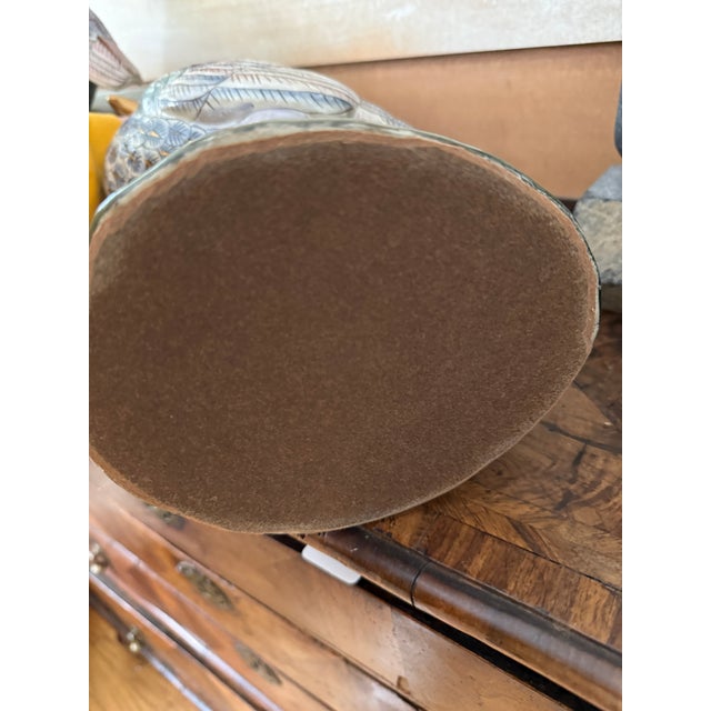 Pair of Oversized Vintage Asian Export Porcelain Peacock Figures Hand Painted Macau Large Ceramic Birds For Sale - Image 11 of 11