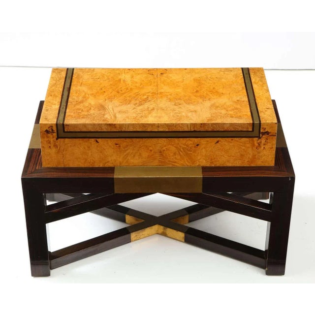 Mid-Century Modern 1980's Karl Springer Attributed Burl-Wood and Macassar Wood Telephone Stand For Sale - Image 3 of 9