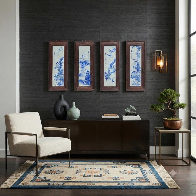 Chinese Blue White Porcelain Flower Birds Scenery Wall Panel Set For Sale - Image 13 of 14