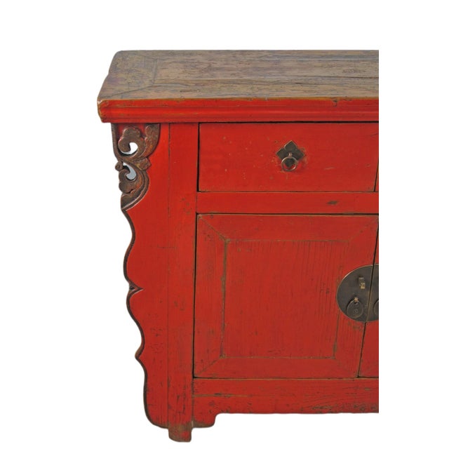 9 Feet Long Red Antique Chinese Buffet Sideboard Cabinet For Sale - Image 11 of 12