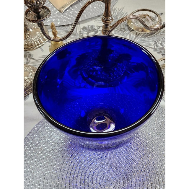 Glass Late 20th Century Handmade Cobalt Glass Bowl Signed by Artist Linda Backus For Sale - Image 7 of 9