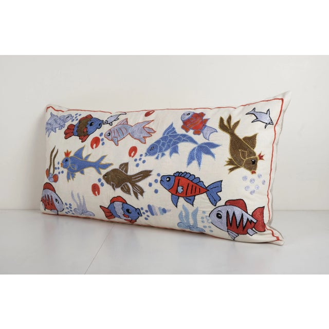 Mid-Century Modern Suzani Fish Bedding Pillow Cover For Sale - Image 3 of 5