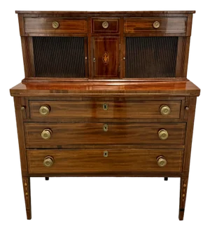 Early 19th Century American Federal Period Mahogany Secretary Chest With Eagle Inlay, New England
