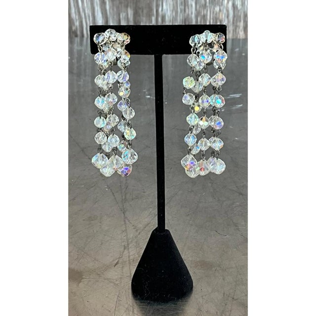 Vintage Aurora Borealis Crystal Clip on Earrings For Sale - Image 9 of 11